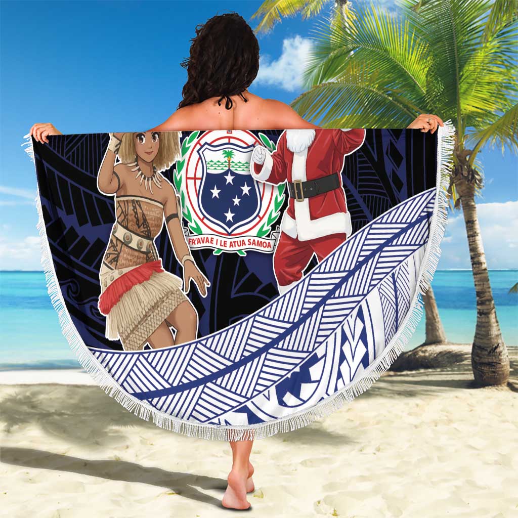 Samoa Christmas Beach Blanket Samoan Siva Dance With Santa - Polynesian Pride