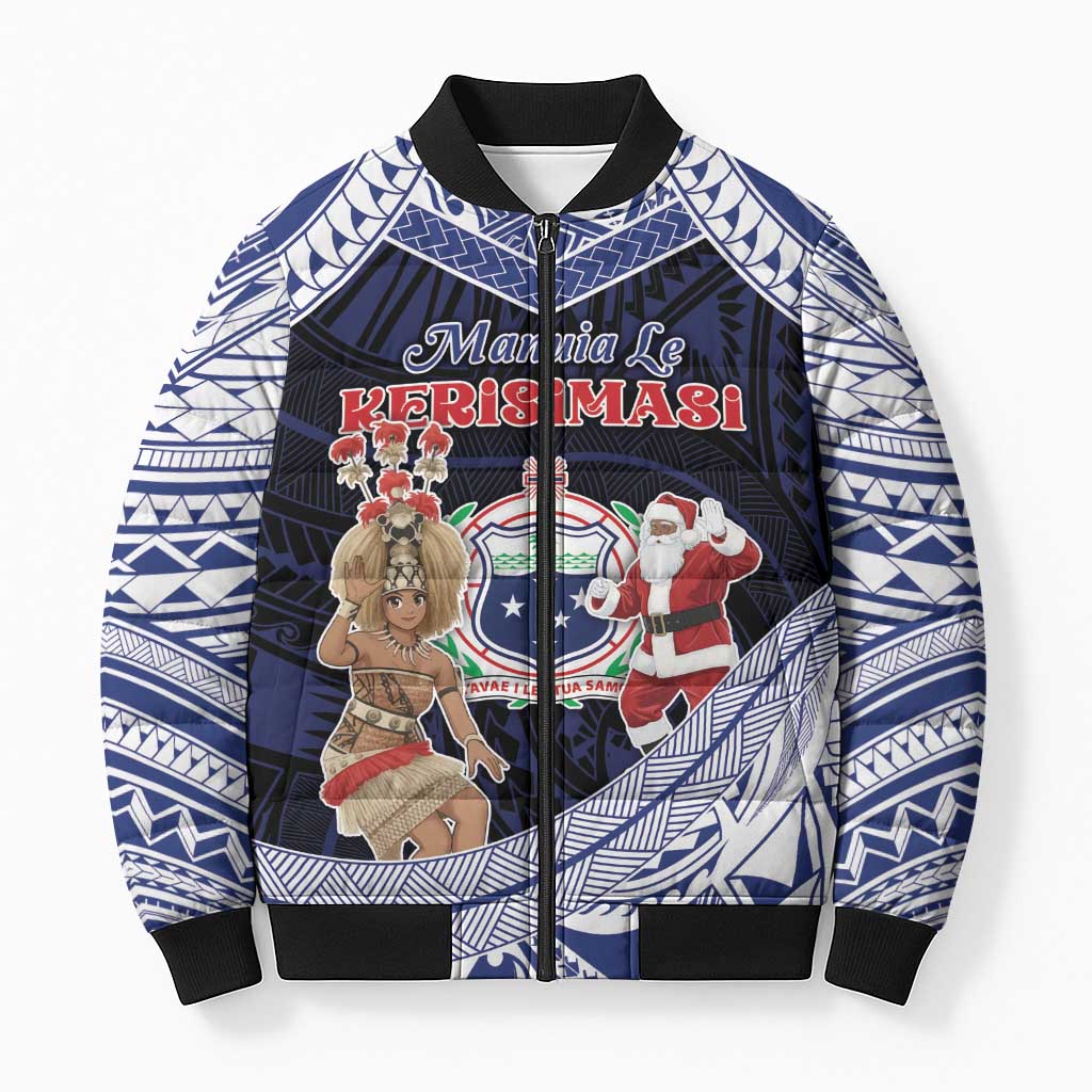 Samoa Christmas Bomber Puffer Jacket Samoan Siva Dance With Santa - Polynesian Pride