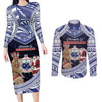 Samoa Christmas Couples Matching Long Sleeve Bodycon Dress and Long Sleeve Button Shirt Samoan Siva Dance With Santa - Polynesian Pride