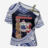 Samoa Christmas Cross Shoulder Shirt Samoan Siva Dance With Santa - Polynesian Pride