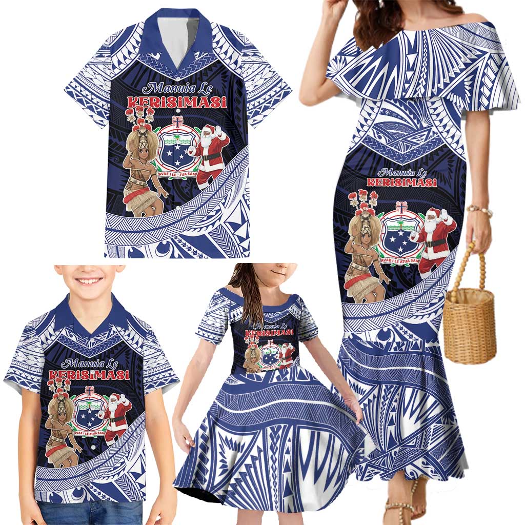 Samoa Christmas Family Matching Mermaid Dress and Hawaiian Shirt Samoan Siva Dance With Santa - Polynesian Pride