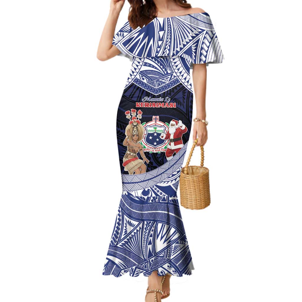 Samoa Christmas Family Matching Mermaid Dress and Hawaiian Shirt Samoan Siva Dance With Santa - Polynesian Pride
