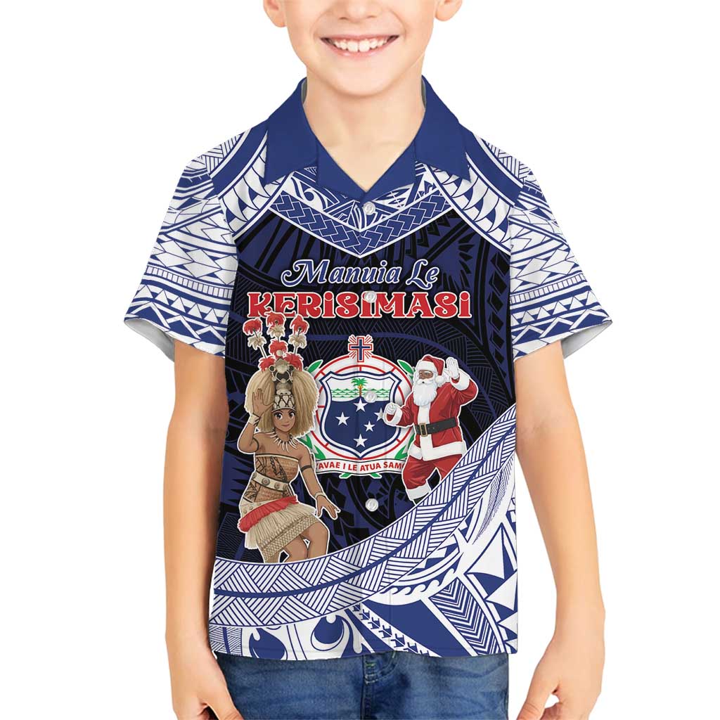 Samoa Christmas Family Matching Off Shoulder Maxi Dress and Hawaiian Shirt Samoan Siva Dance With Santa - Polynesian Pride