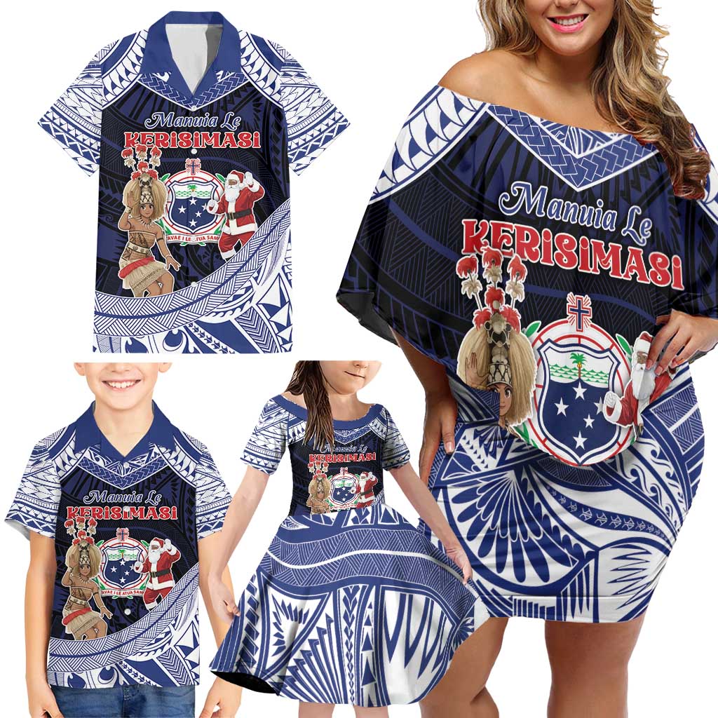 Samoa Christmas Family Matching Off Shoulder Short Dress and Hawaiian Shirt Samoan Siva Dance With Santa - Polynesian Pride