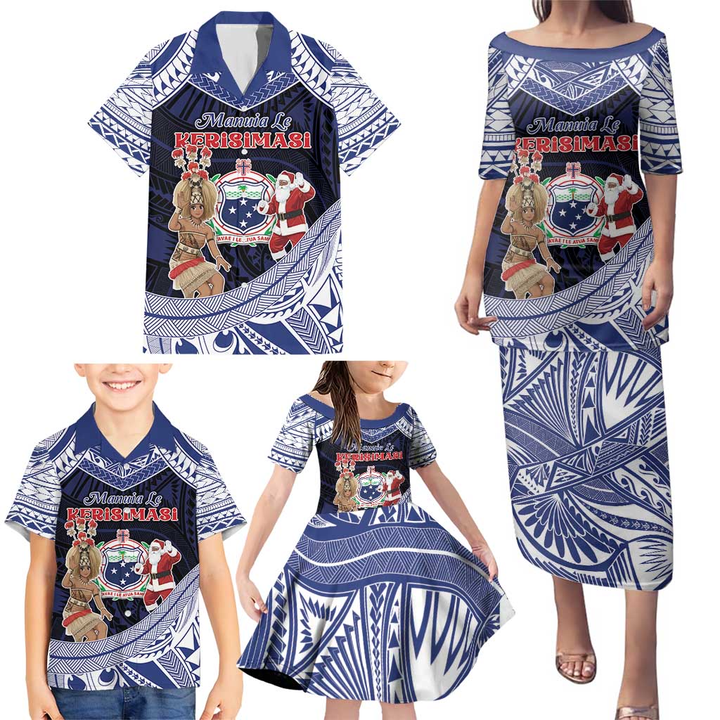 Samoa Christmas Family Matching Puletasi and Hawaiian Shirt Samoan Siva Dance With Santa - Polynesian Pride