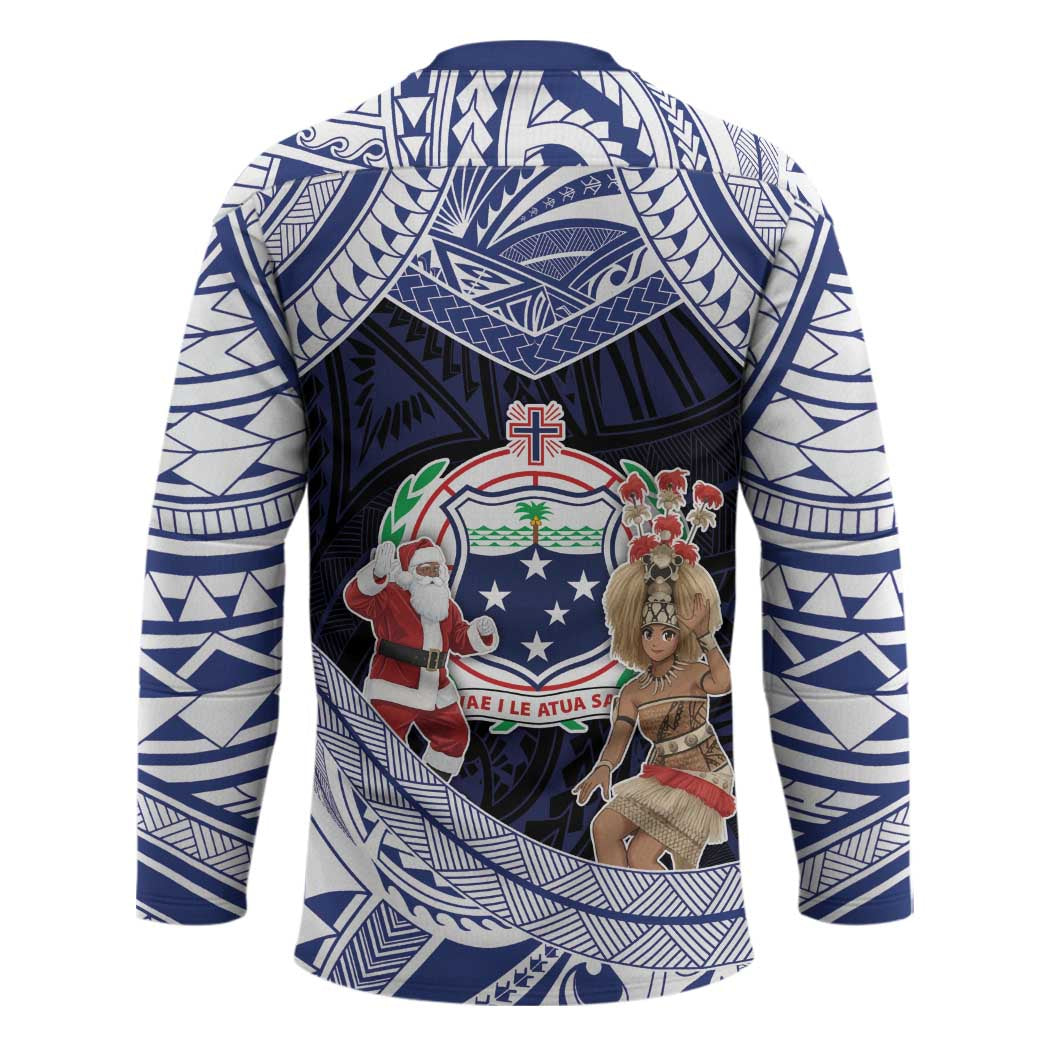 Samoa Christmas Hockey Jersey Samoan Siva Dance With Santa - Polynesian Pride