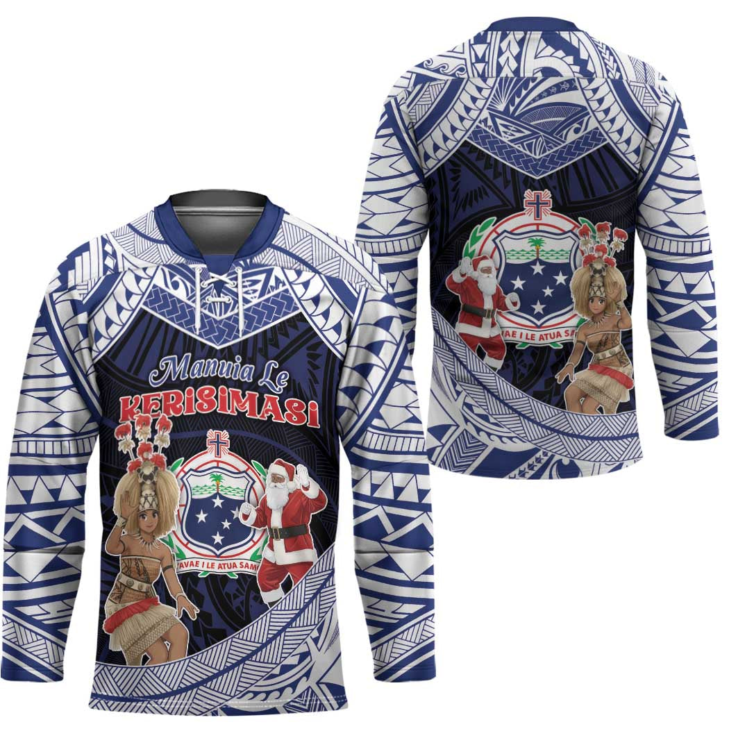 Samoa Christmas Hockey Jersey Samoan Siva Dance With Santa - Polynesian Pride