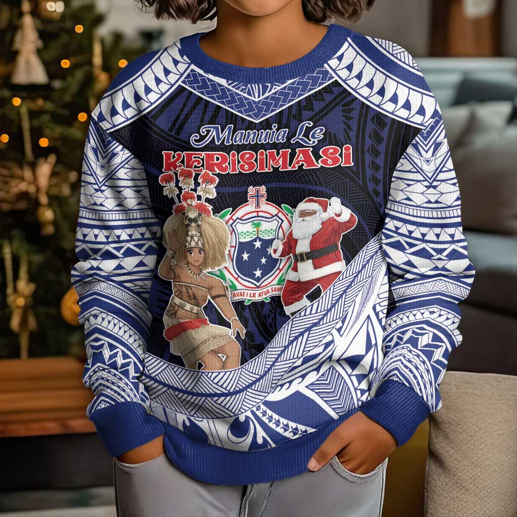 Samoa Christmas Kid Ugly Christmas Sweater Samoan Siva Dance With Santa - Polynesian Pride