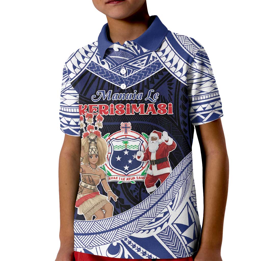 Samoa Christmas Kid Polo Shirt Samoan Siva Dance With Santa - Polynesian Pride