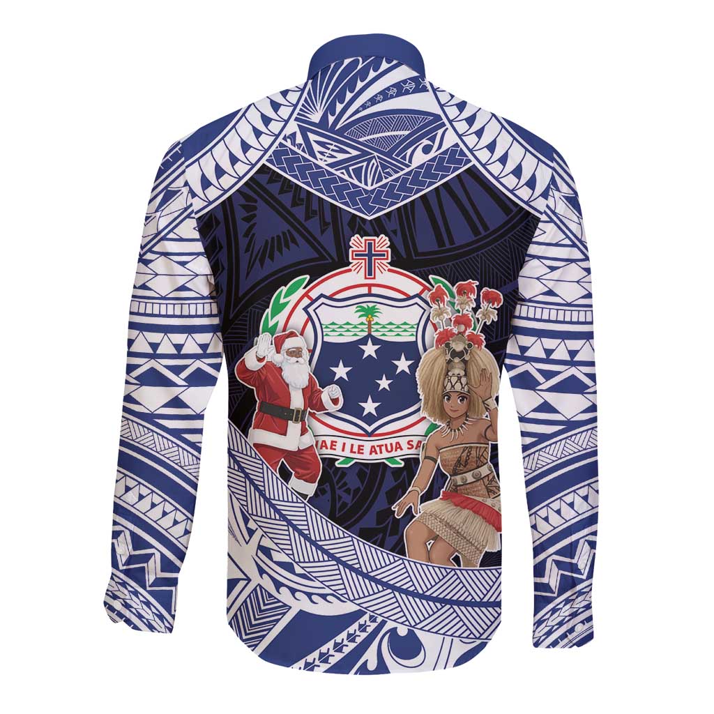 Samoa Christmas Long Sleeve Button Shirt Samoan Siva Dance With Santa - Polynesian Pride