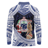 Samoa Christmas Long Sleeve Polo Shirt Samoan Siva Dance With Santa - Polynesian Pride