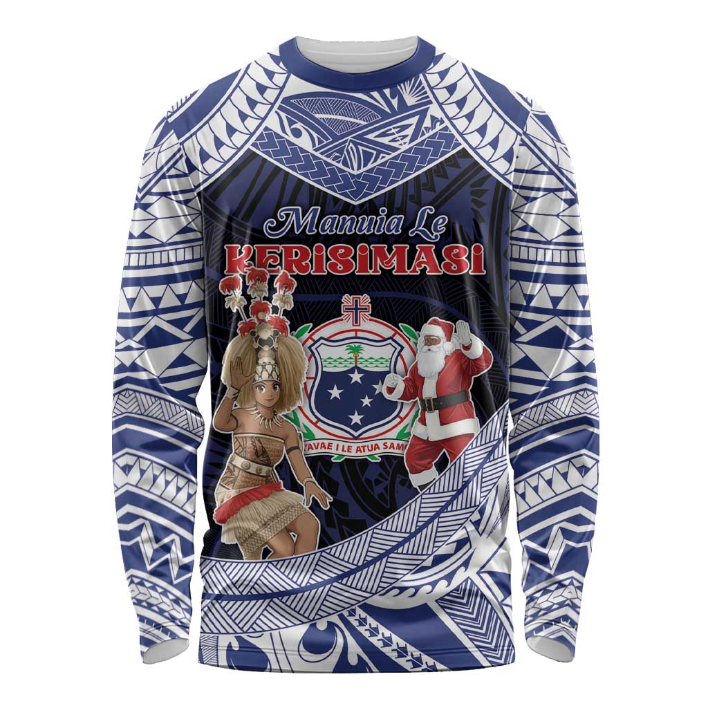 Samoa Christmas Long Sleeve Shirt Samoan Siva Dance With Santa - Polynesian Pride