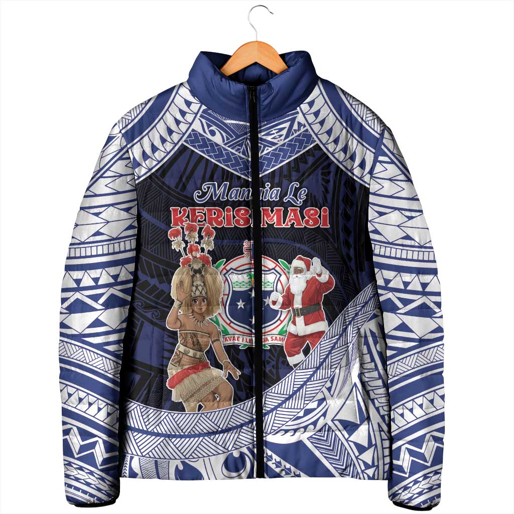 Samoa Christmas Padded Jacket Samoan Siva Dance With Santa - Polynesian Pride
