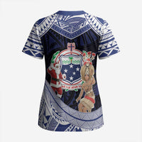 Samoa Christmas Scrub Top Samoan Siva Dance With Santa - Polynesian Pride