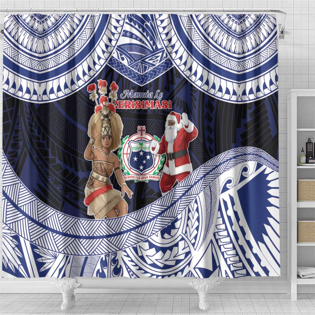 Samoa Christmas Shower Curtain Samoan Siva Dance With Santa - Polynesian Pride