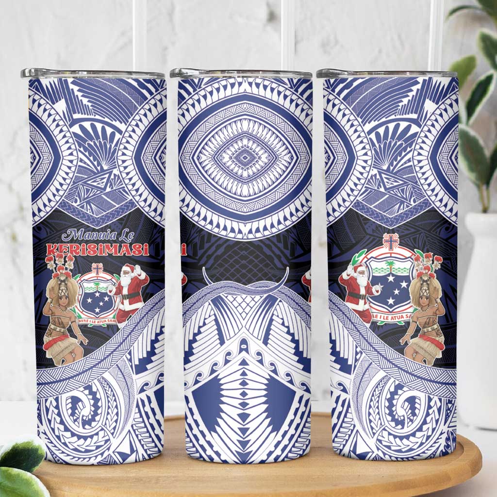 Samoa Christmas Skinny Tumbler Samoan Siva Dance With Santa - Polynesian Pride