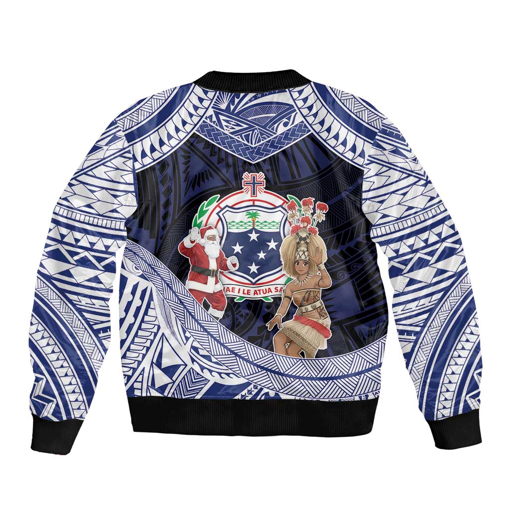 Samoa Christmas Sleeve Zip Bomber Jacket Samoan Siva Dance With Santa - Polynesian Pride