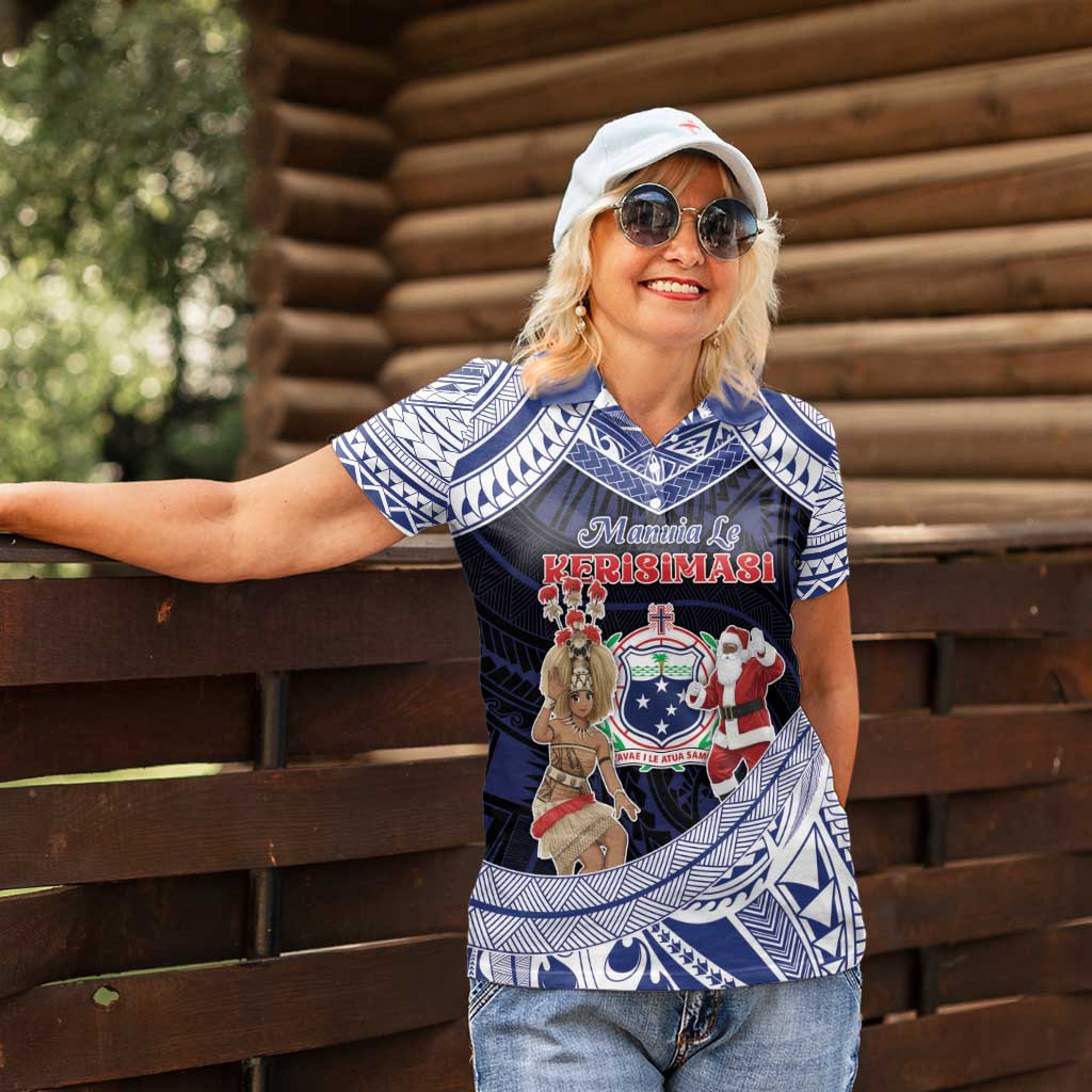 Samoa Christmas Women Polo Shirt Samoan Siva Dance With Santa - Polynesian Pride