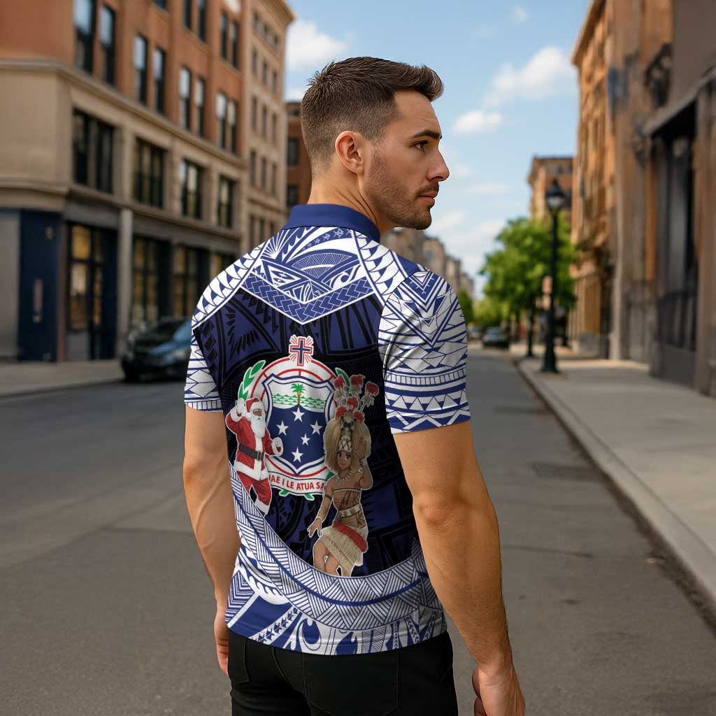 Samoa Christmas Zipper Polo Shirt Samoan Siva Dance With Santa - Polynesian Pride