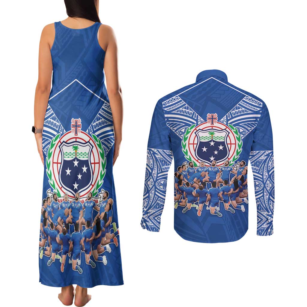 Toa Samoa Couples Matching Tank Maxi Dress and Long Sleeve Button Shirt Samoan Warrior Spirit Rugby - Polynesian Pride