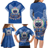 Toa Samoa Family Matching Long Sleeve Bodycon Dress and Hawaiian Shirt Samoan Warrior Spirit Rugby - Polynesian Pride