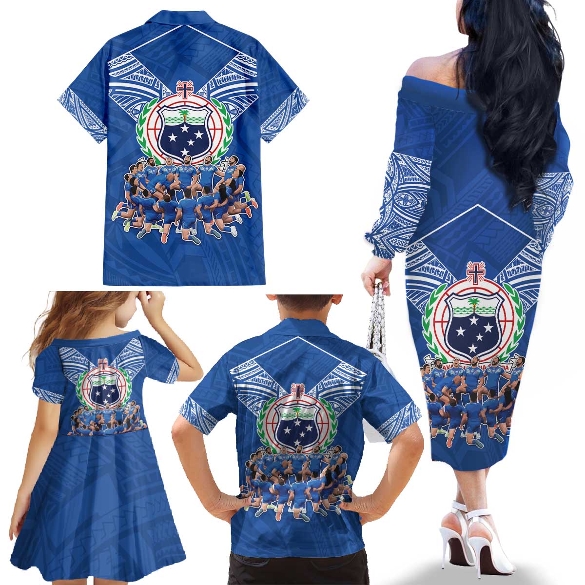 Toa Samoa Family Matching Off The Shoulder Long Sleeve Dress and Hawaiian Shirt Samoan Warrior Spirit Rugby - Polynesian Pride