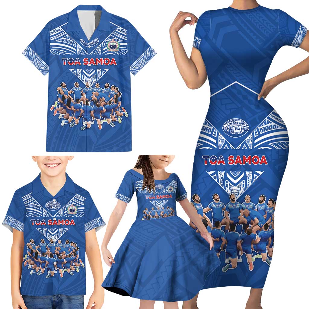 Toa Samoa Family Matching Short Sleeve Bodycon Dress and Hawaiian Shirt Samoan Warrior Spirit Rugby - Polynesian Pride