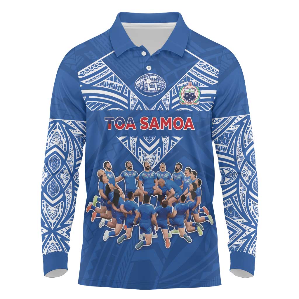 Toa Samoa Long Sleeve Polo Shirt Samoan Warrior Spirit Rugby - Polynesian Pride