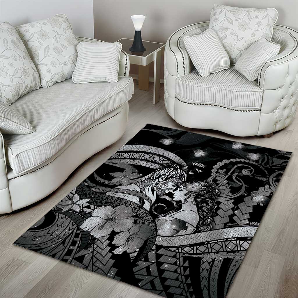 Maori Romantic Valentine Area Rug The Hongi Kiss Black Galaxy