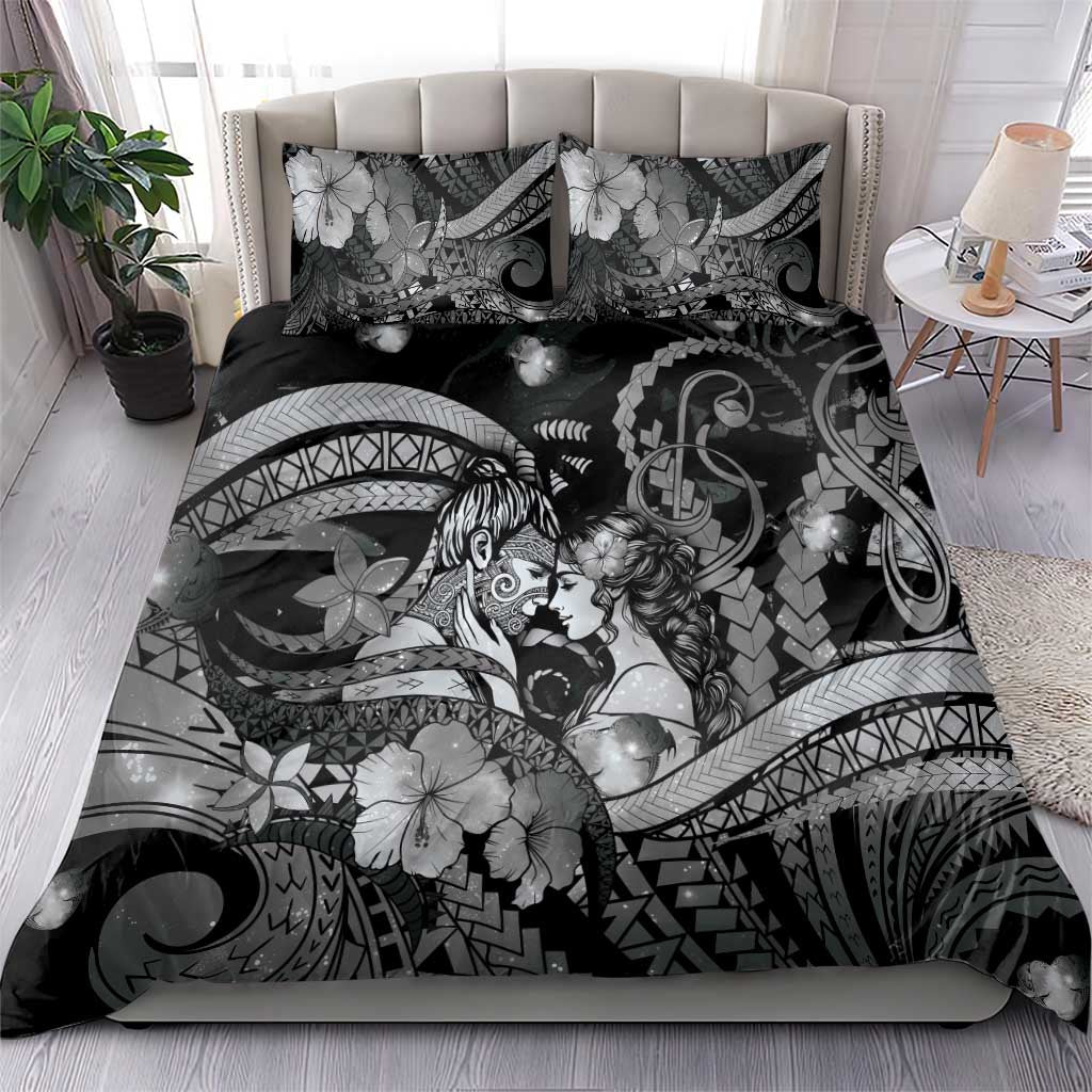 Maori Romantic Valentine Bedding Set The Hongi Kiss Black Galaxy