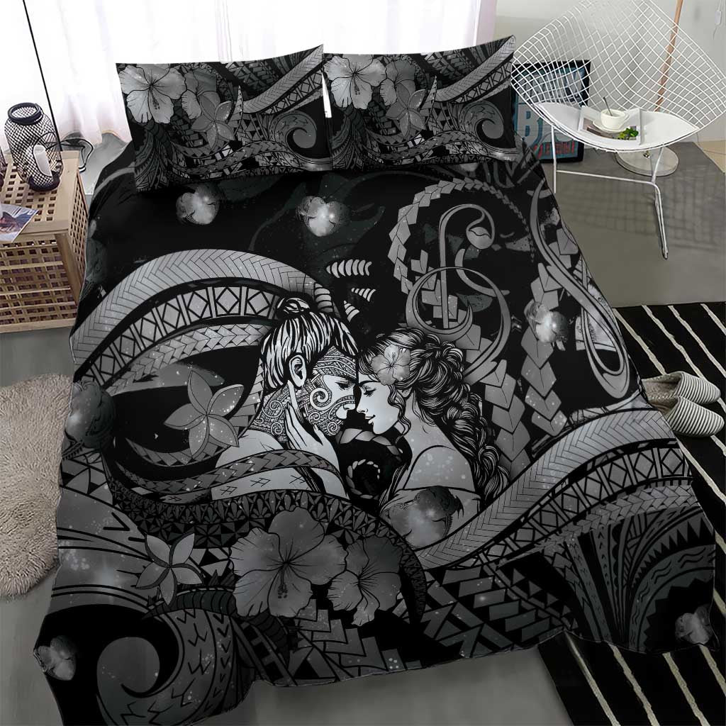 Maori Romantic Valentine Bedding Set The Hongi Kiss Black Galaxy