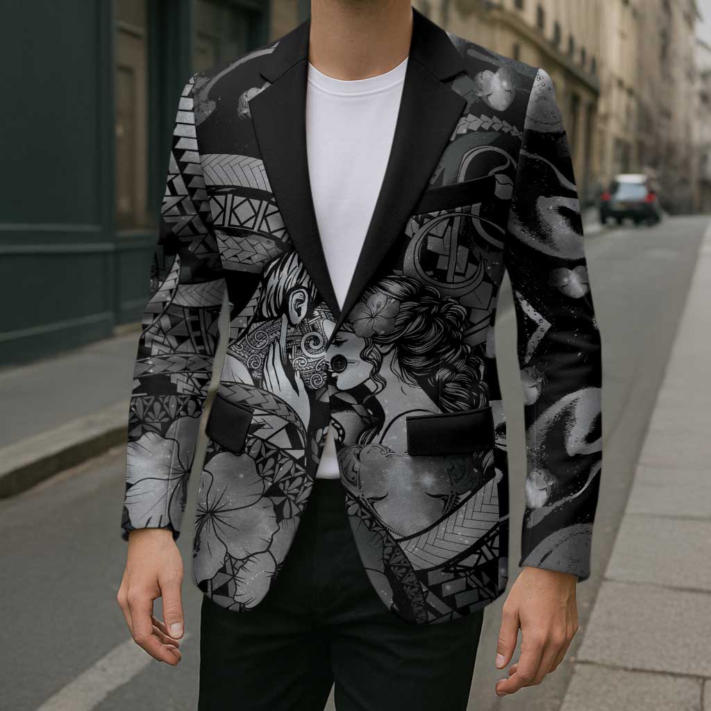 Personalised Maori Romantic Valentine Blazer The Hongi Kiss Black Galaxy