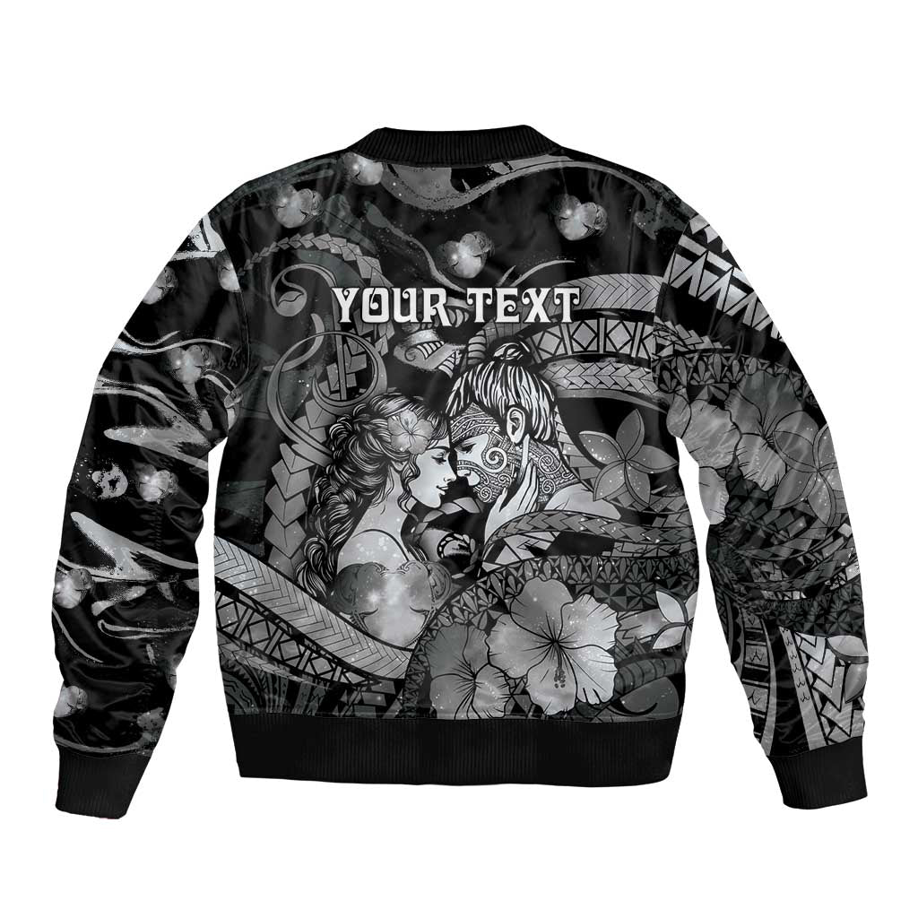 Personalised Maori Romantic Valentine Bomber Jacket The Hongi Kiss Black Galaxy