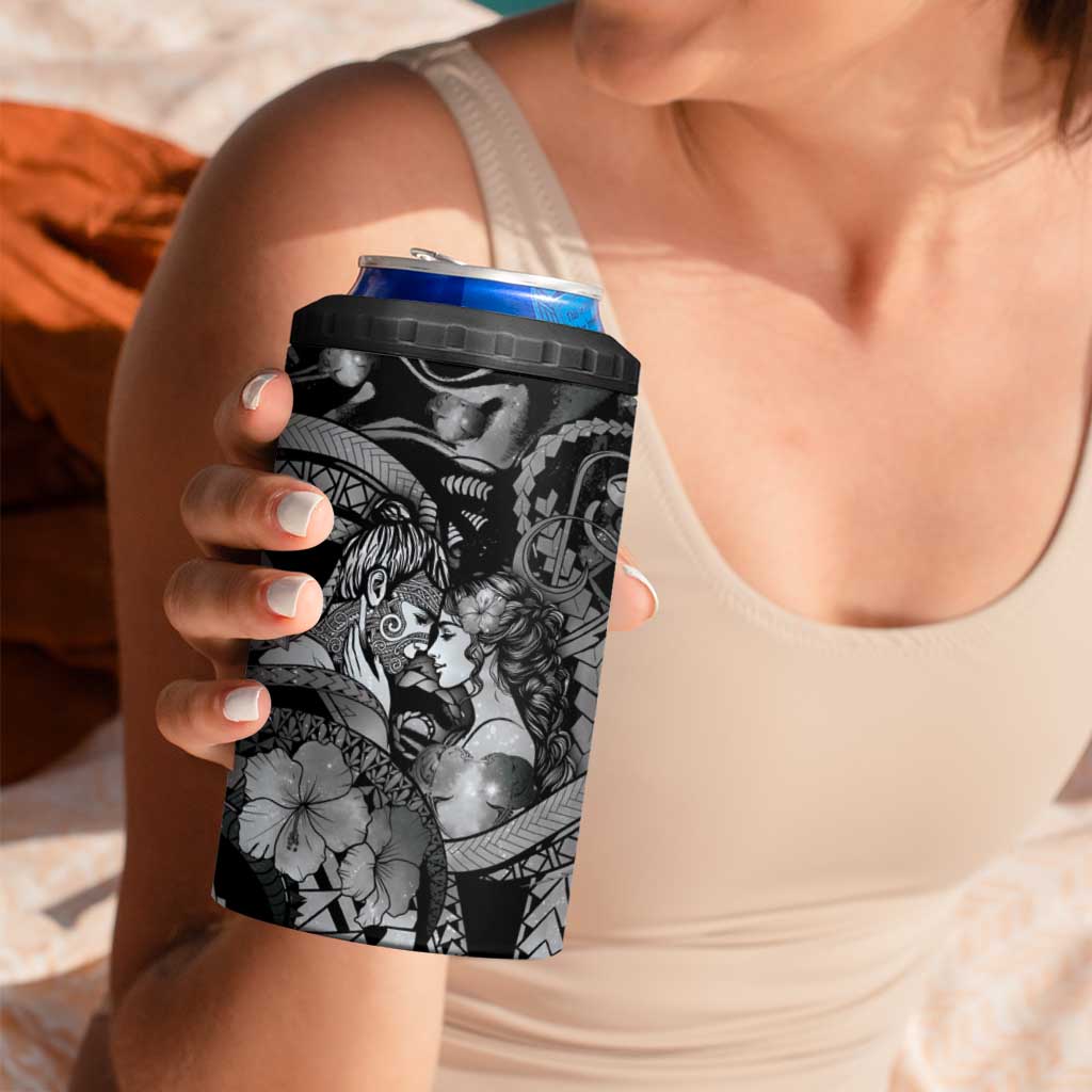 Personalised Maori Romantic Valentine 4 in 1 Can Cooler Tumbler The Hongi Kiss Black Galaxy DT05 - Polynesian Pride