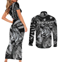 Personalised Maori Romantic Valentine Couples Matching Short Sleeve Bodycon Dress and Long Sleeve Button Shirt The Hongi Kiss Black Galaxy