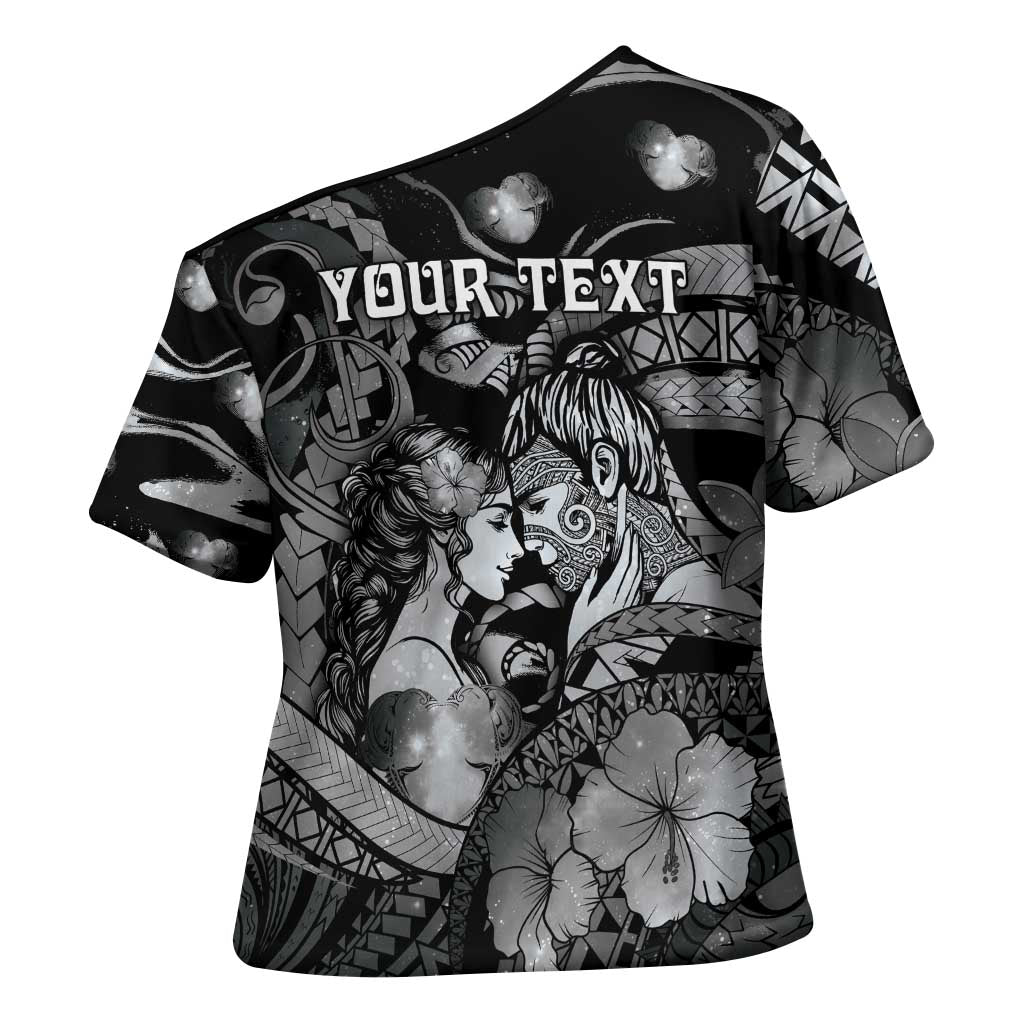 Personalised Maori Romantic Valentine Cross Shoulder Shirt The Hongi Kiss Black Galaxy DT05 - Polynesian Pride