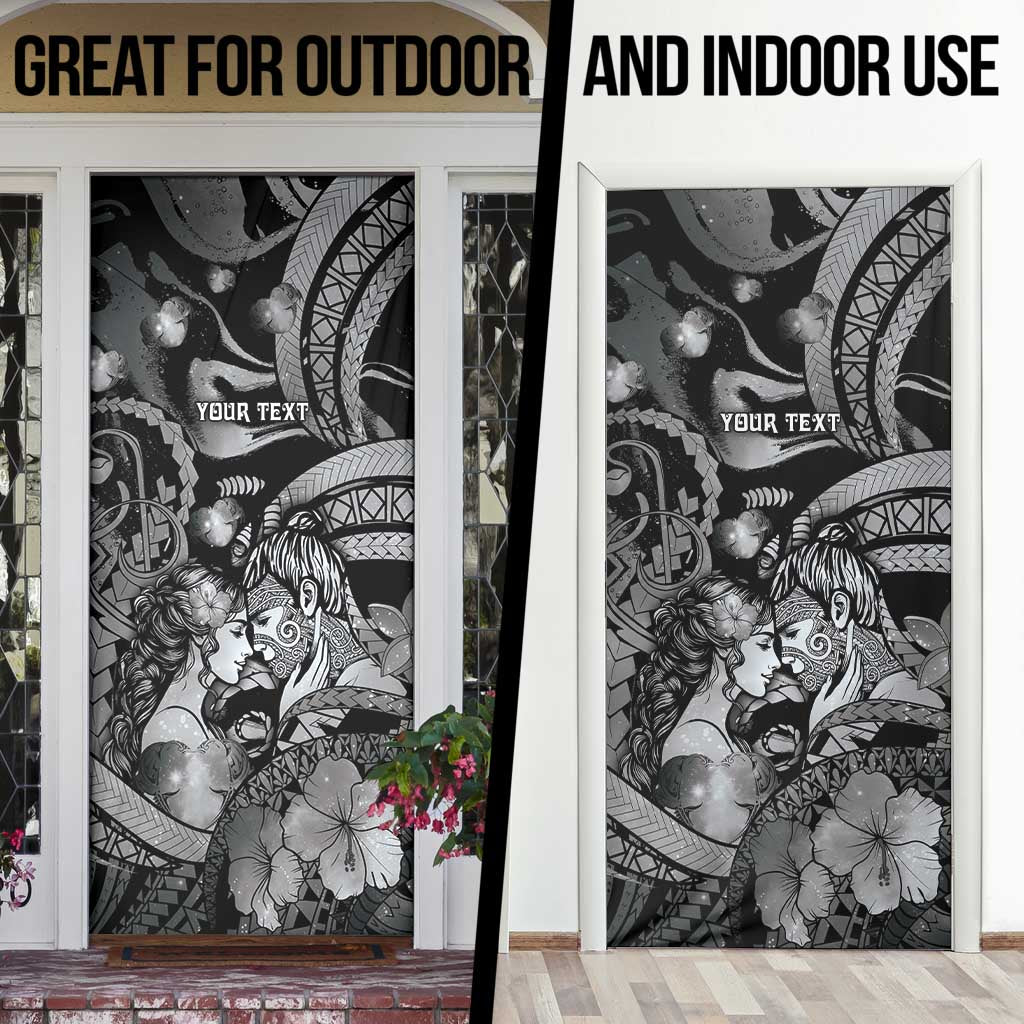 Personalised Maori Romantic Valentine Door Cover The Hongi Kiss Black Galaxy DT05 - Polynesian Pride