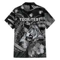 Personalised Maori Romantic Valentine Family Matching Off The Shoulder Long Sleeve Dress and Hawaiian Shirt The Hongi Kiss Black Galaxy DT05 - Polynesian Pride