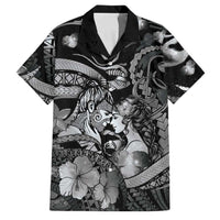 Personalised Maori Romantic Valentine Family Matching Off Shoulder Maxi Dress and Hawaiian Shirt The Hongi Kiss Black Galaxy DT05 Dad's Shirt - Short Sleeve Black - Polynesian Pride