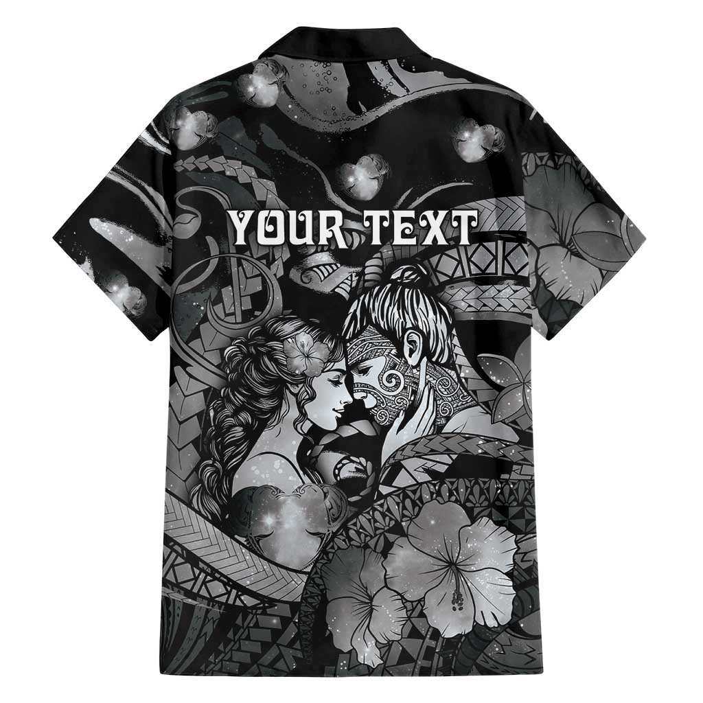 Personalised Maori Romantic Valentine Family Matching Off Shoulder Short Dress and Hawaiian Shirt The Hongi Kiss Black Galaxy DT05 - Polynesian Pride