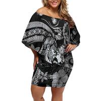 Personalised Maori Romantic Valentine Family Matching Off Shoulder Short Dress and Hawaiian Shirt The Hongi Kiss Black Galaxy DT05 Mom's Dress Black - Polynesian Pride