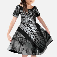 Personalised Maori Romantic Valentine Family Matching Puletasi and Hawaiian Shirt The Hongi Kiss Black Galaxy DT05 Daughter's Dress Black - Polynesian Pride