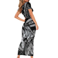 Personalised Maori Romantic Valentine Family Matching Short Sleeve Bodycon Dress and Hawaiian Shirt The Hongi Kiss Black Galaxy DT05 - Polynesian Pride