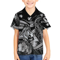 Personalised Maori Romantic Valentine Family Matching Summer Maxi Dress and Hawaiian Shirt The Hongi Kiss Black Galaxy DT05 Son's Shirt Black - Polynesian Pride