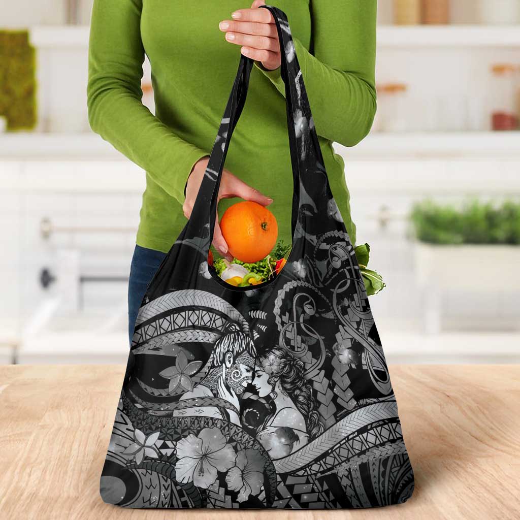 Maori Romantic Valentine Grocery Bag The Hongi Kiss Black Galaxy