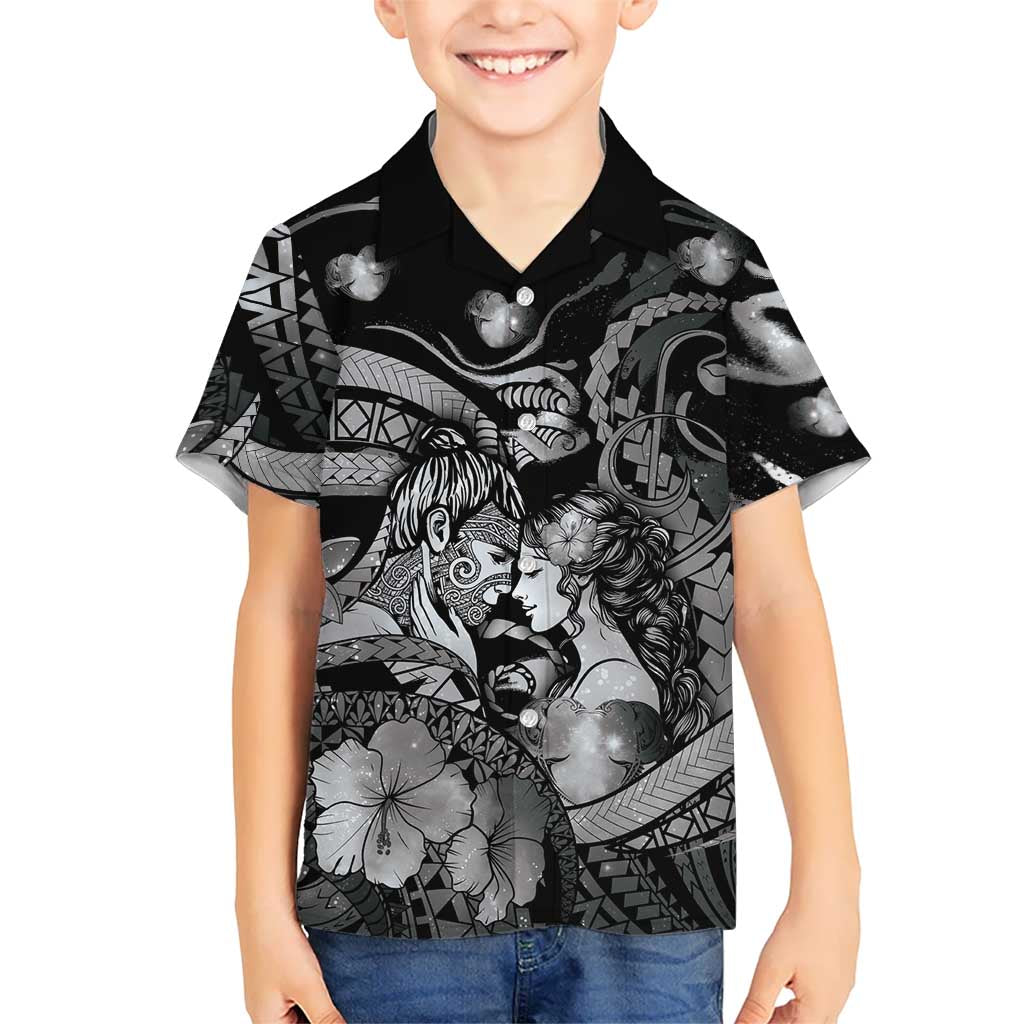Personalised Maori Romantic Valentine Hawaiian Shirt The Hongi Kiss Black Galaxy DT05 - Polynesian Pride
