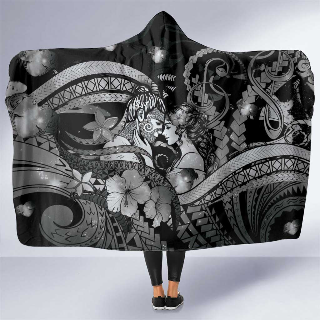 Maori Romantic Valentine Hooded Blanket The Hongi Kiss Black Galaxy