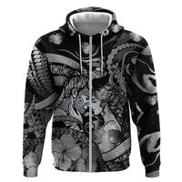 Personalised Maori Romantic Valentine Hoodie The Hongi Kiss Black Galaxy DT05 Zip Hoodie Black - Polynesian Pride