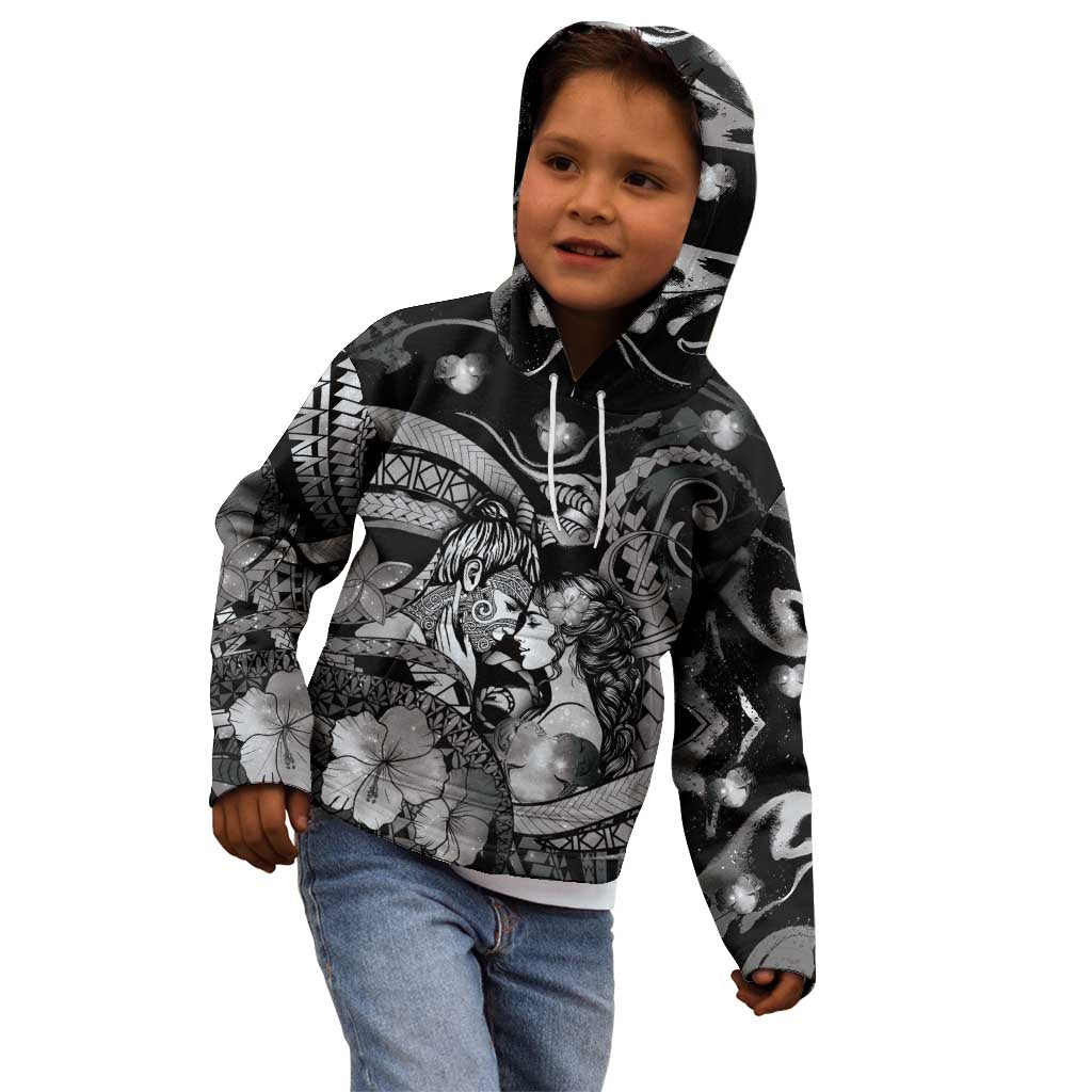 Personalised Maori Romantic Valentine Kid Hoodie The Hongi Kiss Black Galaxy DT05 - Polynesian Pride