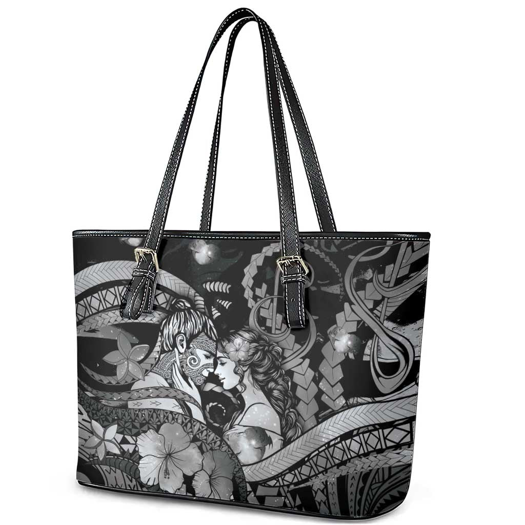 Maori Romantic Valentine Leather Tote Bag The Hongi Kiss Black Galaxy